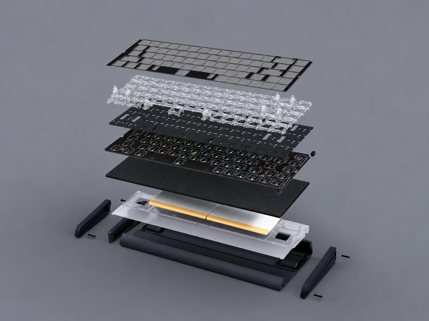 GK68HE tri-mode keyboard kit exploded construction